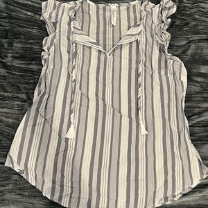 Gray and White Striped Ruffle PJ Top Size S by Gilligan & O Malley